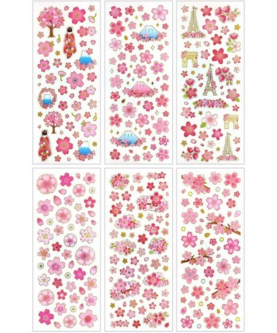 Sakura Stickers 6 Sheets with Cherry Tree Mount Fuji Geisha Kinds of Japanese Cherry Blossoms Stickers Decal Pink - 300 Piece...