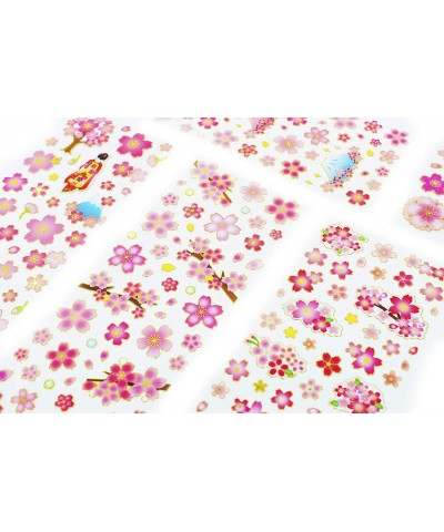 Sakura Stickers 6 Sheets with Cherry Tree Mount Fuji Geisha Kinds of Japanese Cherry Blossoms Stickers Decal Pink - 300 Piece...