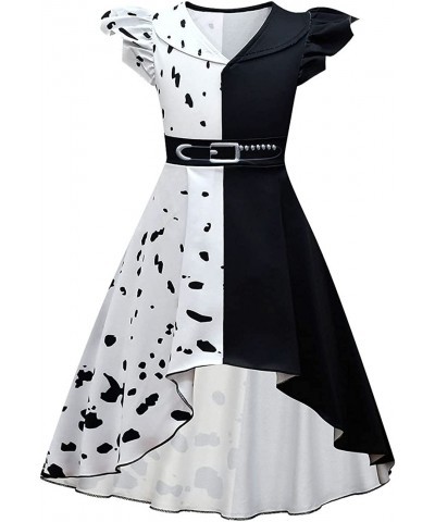 Kids Girls Cruella Deville Costume Halloween Carnival Cosplay Movie Character Gown+Wig+Gloves+The Pole 5PCS Outfit $62.59 Kid...