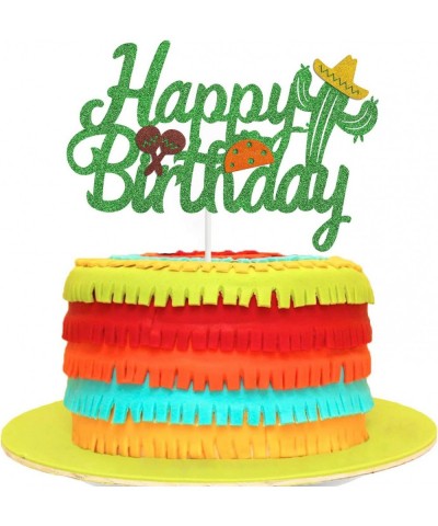 Cactus Happy Birthday Cake Topper with Taco and Maracas Mexican Theme Birthday Party Supplies $15.70 Kids' Party Decorations