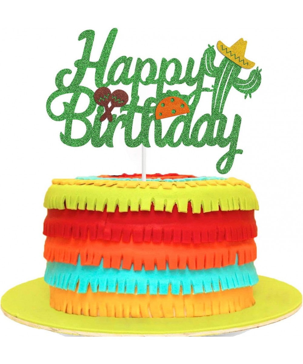 Cactus Happy Birthday Cake Topper with Taco and Maracas Mexican Theme Birthday Party Supplies $15.70 Kids' Party Decorations