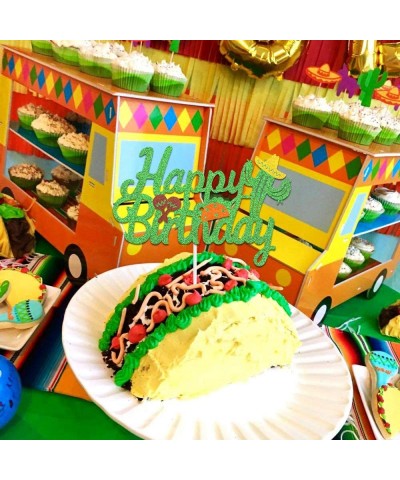 Cactus Happy Birthday Cake Topper with Taco and Maracas Mexican Theme Birthday Party Supplies $15.70 Kids' Party Decorations