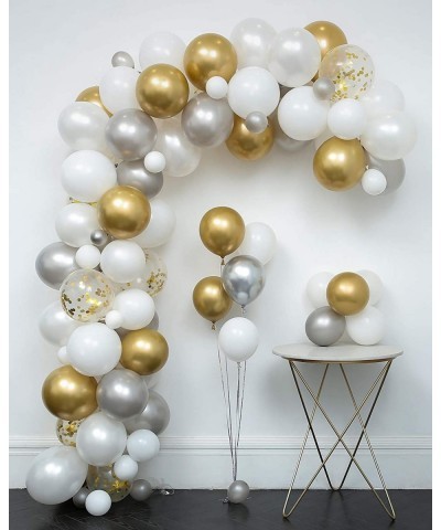 White and Gold Confetti Balloons Arch & Garland Kit 110 pcs 12in Latex Metallic Pearlescent Balloon with Decorating Strip+Tyi...