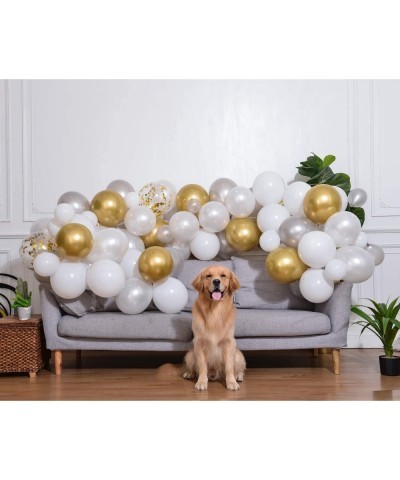 White and Gold Confetti Balloons Arch & Garland Kit 110 pcs 12in Latex Metallic Pearlescent Balloon with Decorating Strip+Tyi...