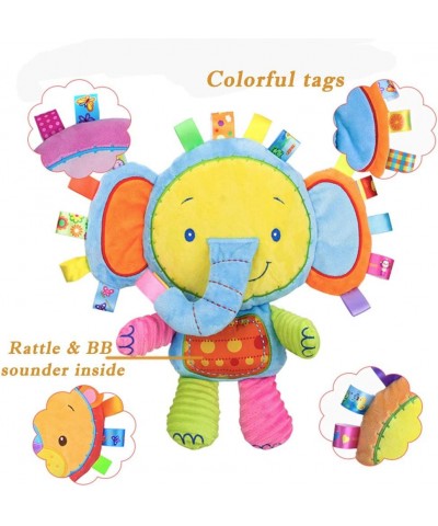 Baby Tags Toy Taggie Security Blanket Elephant Stuffed Toy Baby Plush Sensory Tag Toy with Ribbons & Rattle Baby Gifts for Ne...