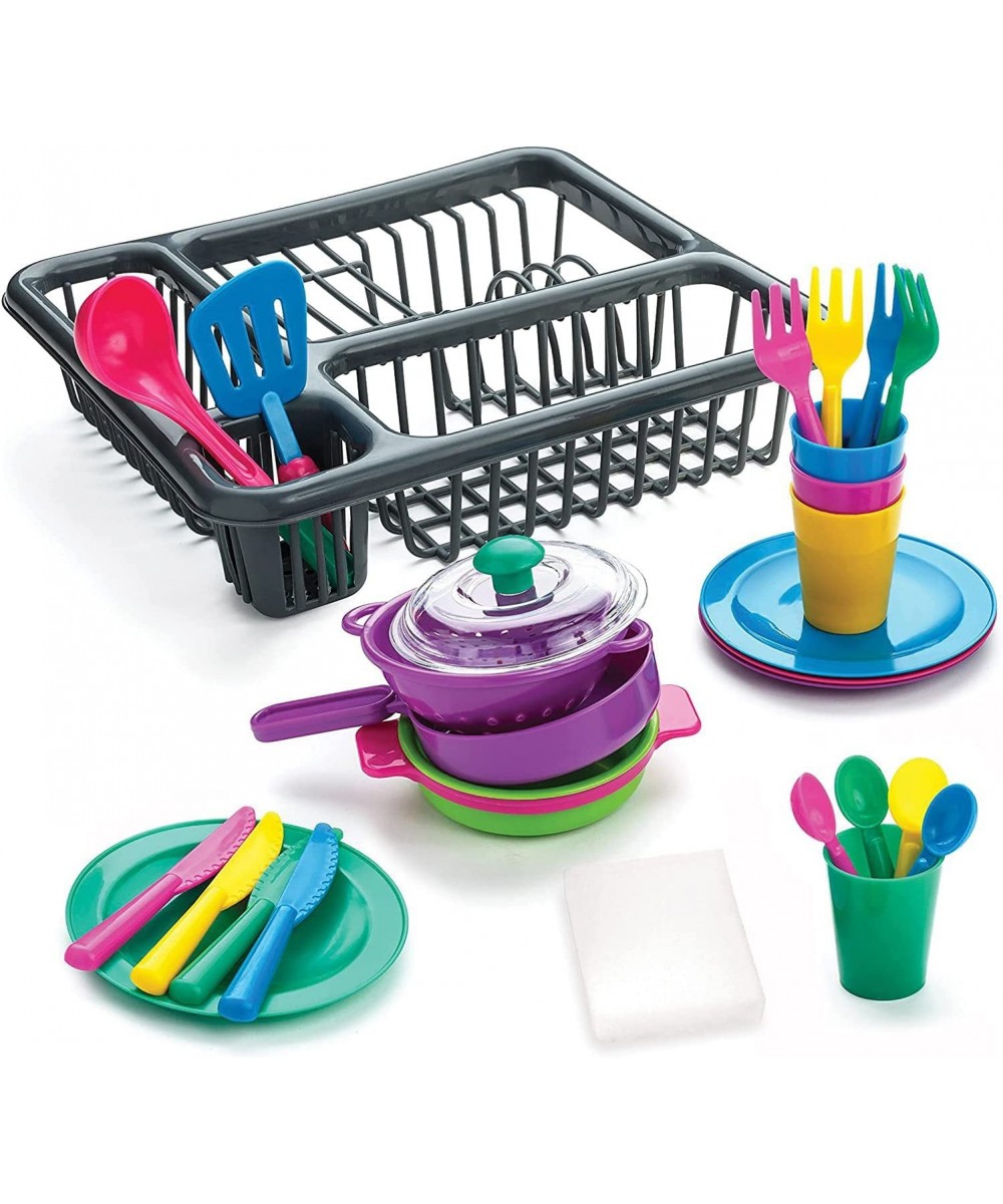 Kids Pretend Play Toys – Kitchen Tableware Dishes Colorful Playset with Drainer (28 Pcs) Toy Sets for Toddler $25.37 Toy Kitc...