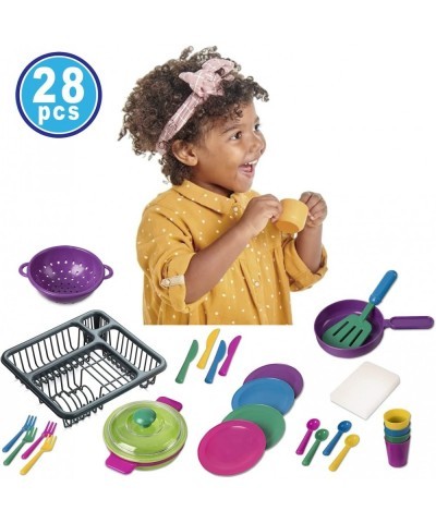 Kids Pretend Play Toys – Kitchen Tableware Dishes Colorful Playset with Drainer (28 Pcs) Toy Sets for Toddler $25.37 Toy Kitc...