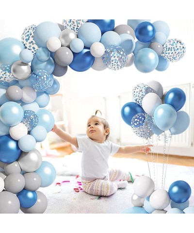 129Pcs Pastel Blue Balloons Arch Garland Kit 12"10"5" Blue Silver Gray Balloons Confetti Latex Balloons for Wedding Bridal Sh...