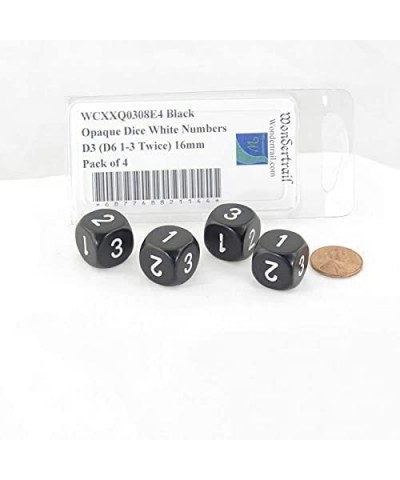 Black Opaque Dice with White Numbers D3 (D6 1-3 Twice) 16mm (5/8in) Pack of 4 $18.35 Game Accessories