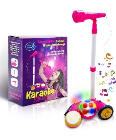 Kids Karaoke Machine with Pink Microphone and Adjustable Stand Music Sing Along with Flashing Stage Lights and Pedals for Fun...