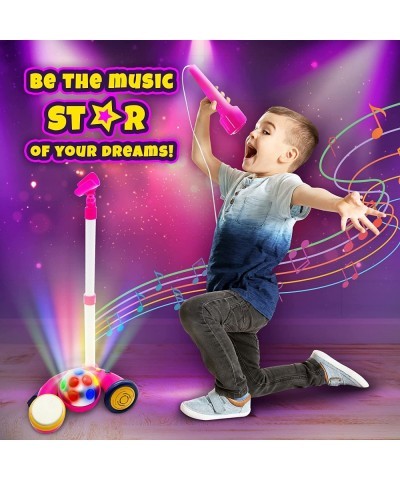 Kids Karaoke Machine with Pink Microphone and Adjustable Stand Music Sing Along with Flashing Stage Lights and Pedals for Fun...