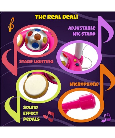 Kids Karaoke Machine with Pink Microphone and Adjustable Stand Music Sing Along with Flashing Stage Lights and Pedals for Fun...