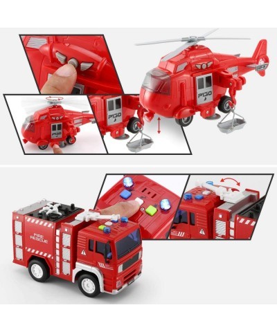 4 Pack Friction Powered City Fire Rescue Vehicle Truck Car Set Including Helicopter Boom Lift Truck Ladder Fire Truck and Fir...