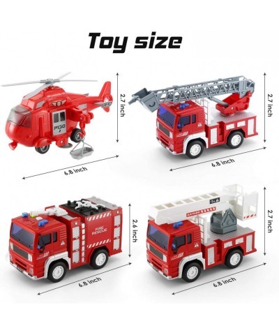 4 Pack Friction Powered City Fire Rescue Vehicle Truck Car Set Including Helicopter Boom Lift Truck Ladder Fire Truck and Fir...