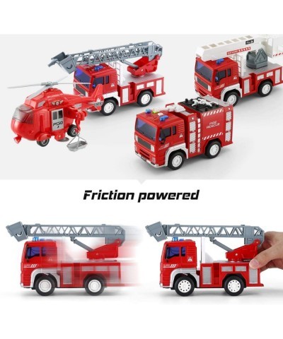 4 Pack Friction Powered City Fire Rescue Vehicle Truck Car Set Including Helicopter Boom Lift Truck Ladder Fire Truck and Fir...