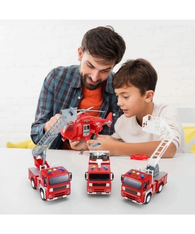 4 Pack Friction Powered City Fire Rescue Vehicle Truck Car Set Including Helicopter Boom Lift Truck Ladder Fire Truck and Fir...