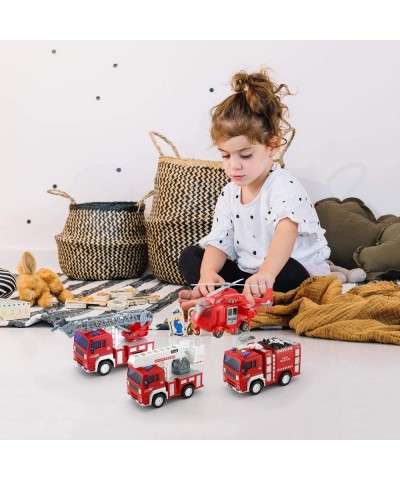 4 Pack Friction Powered City Fire Rescue Vehicle Truck Car Set Including Helicopter Boom Lift Truck Ladder Fire Truck and Fir...