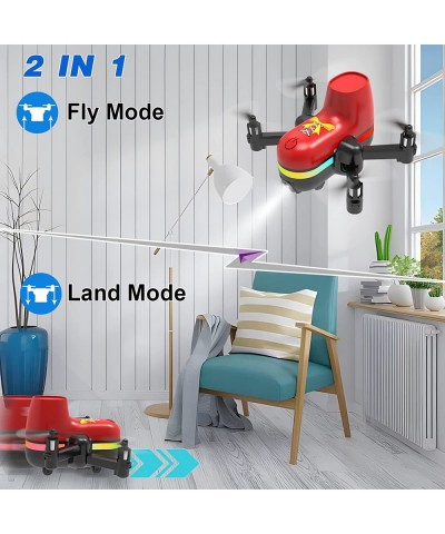 2 In 1 Mini Drone for Kids Remote Control Drone with Land Mode & Fly Mode LED Lights Auto Hovering 3D Flip Headless Mode and ...