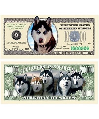 Set of 5 - Siberian Husky Dog Million Dollar Bill $15.86 Gags & Practical Joke Toys