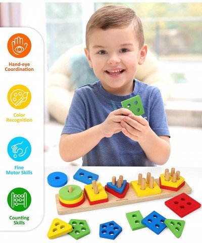 Wooden Sorting Stacking Montessori Toys Shape Color Recognition Blocks Matching Puzzle Stacker Geometric Board Early Educatio...