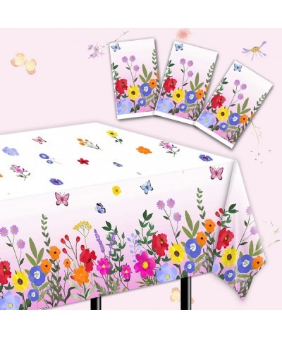 3Pcs Flower Tablecloth-Wildflower Party Decorations Spring Plastic Table Covers Flower Party Supplies for Baby Shower Birthda...