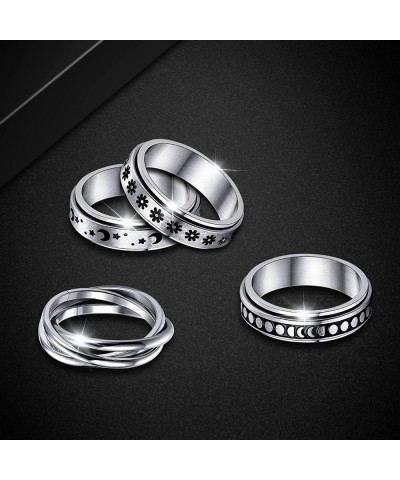 4Pcs Stainless Steel Fidget Ring for Women Men Spinner Ring Anxiety Ring Moon Star Flower Stress Relieving Fidget Band Rings ...