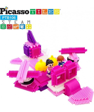 PTB106 106pcs Bristle Lock Building Blocks Tiles Pink Castle Theme Set w/ Human Figures Learning Playset STEM Toy Set Educati...