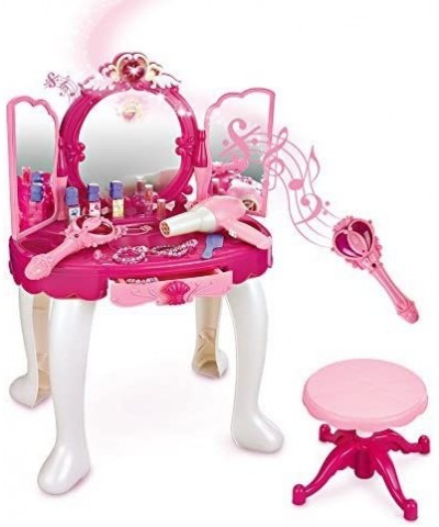 Pretend Princess Girls Vanity Table with Fairy Infrared Control and MP3 Music Playing Princess Dressing Makeup Table with Mir...