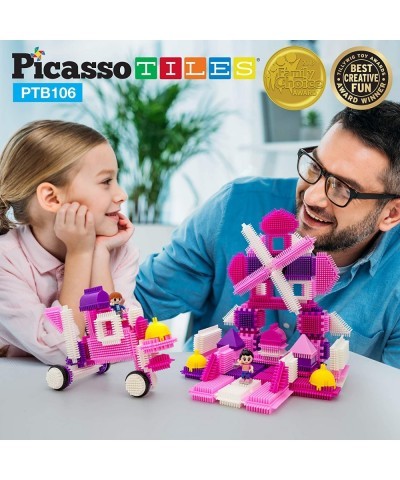 PTB106 106pcs Bristle Lock Building Blocks Tiles Pink Castle Theme Set w/ Human Figures Learning Playset STEM Toy Set Educati...