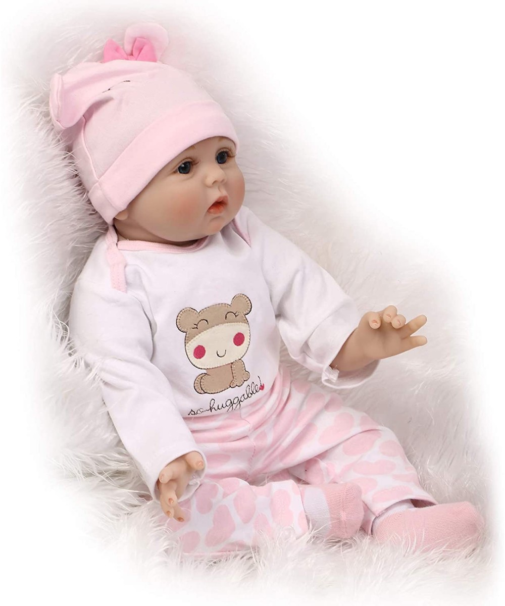 Reborn Baby Doll Girl 22" Look Real Silicone Vinyl Handmade Weighted Pink Outfit Eyes Open Cute Doll Gift Set $87.03 Dolls