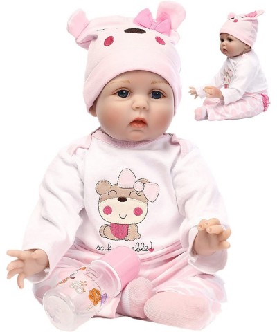 Reborn Baby Doll Girl 22" Look Real Silicone Vinyl Handmade Weighted Pink Outfit Eyes Open Cute Doll Gift Set $87.03 Dolls