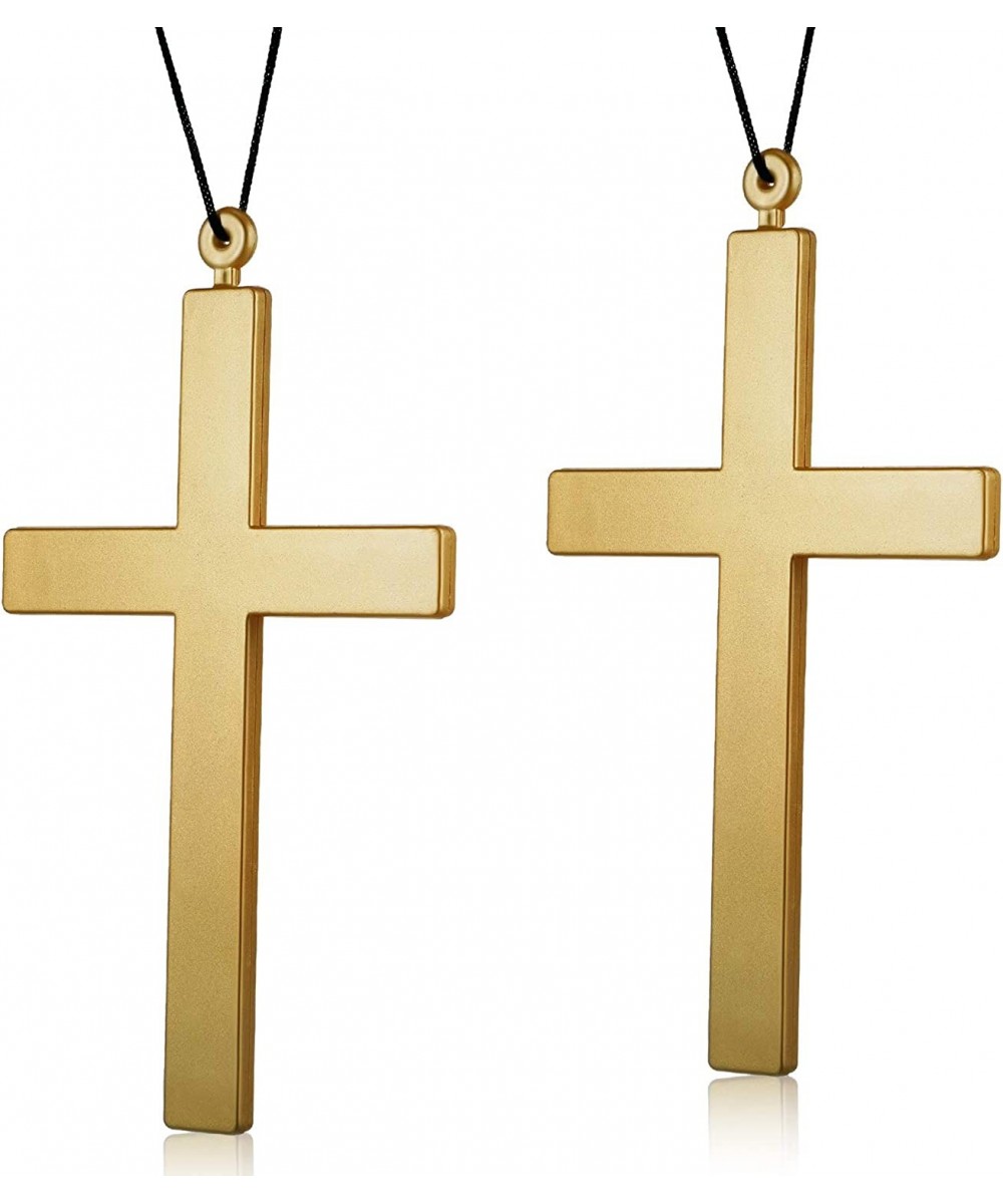 2 Pieces Large Plastic Cross Necklace Nun Priest Monk Gold Crucifix Necklace Costume Pendant Halloween Accessory for Women Me...