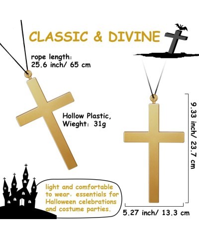 2 Pieces Large Plastic Cross Necklace Nun Priest Monk Gold Crucifix Necklace Costume Pendant Halloween Accessory for Women Me...