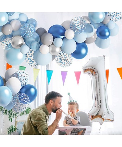 129Pcs Pastel Blue Balloons Arch Garland Kit 12"10"5" Blue Silver Gray Balloons Confetti Latex Balloons for Wedding Bridal Sh...