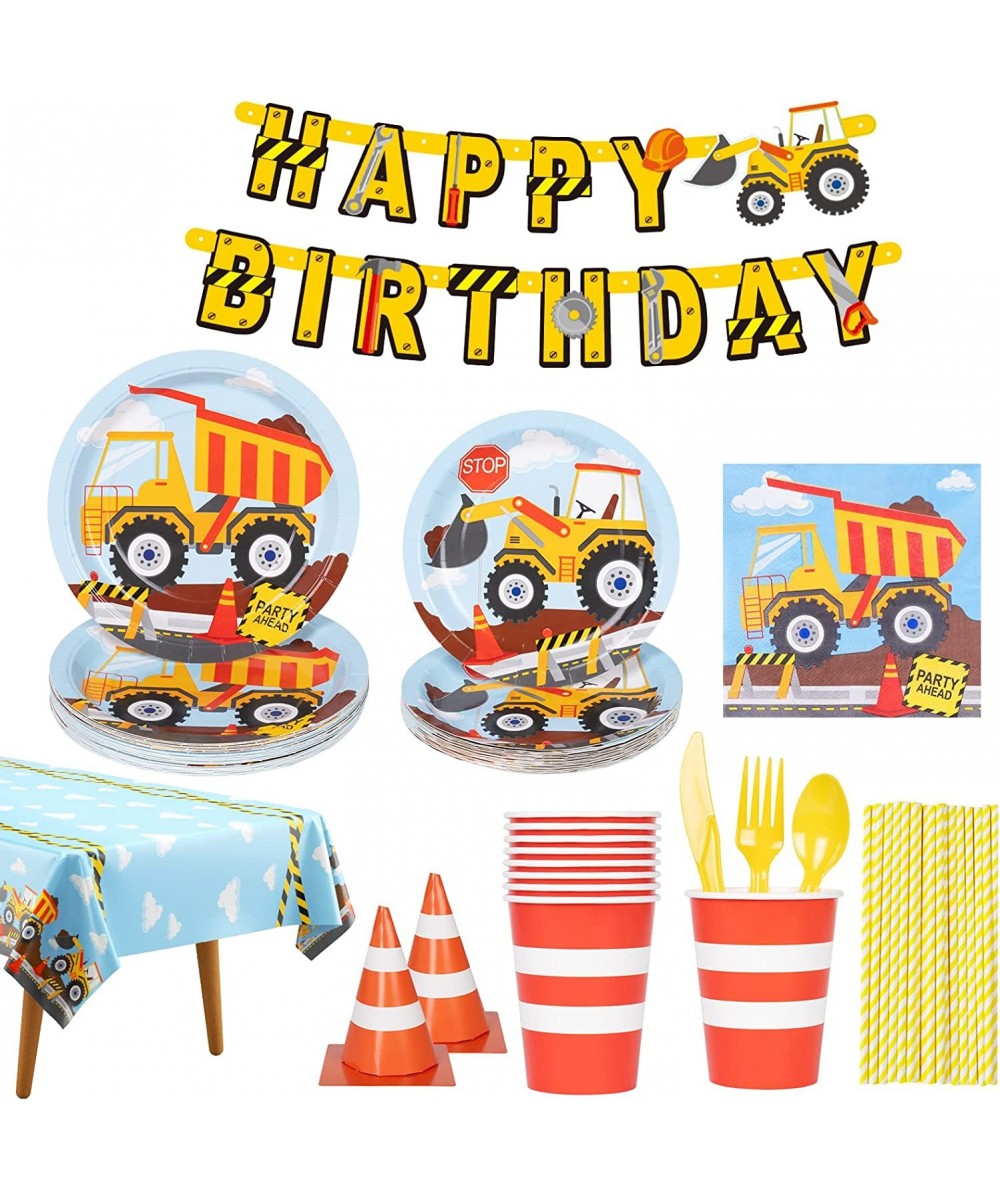 Construction Birthday Party Supplies Serves 24 Construction Party Plates 54" x108" Tablecloth Pre-strung Banner Traffic Cone ...