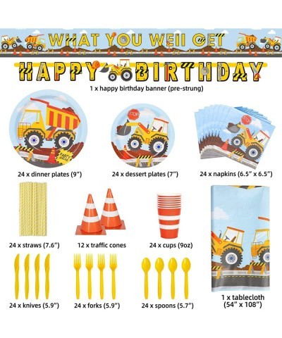 Construction Birthday Party Supplies Serves 24 Construction Party Plates 54" x108" Tablecloth Pre-strung Banner Traffic Cone ...