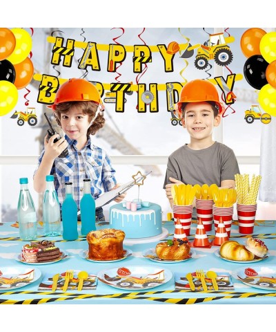 Construction Birthday Party Supplies Serves 24 Construction Party Plates 54" x108" Tablecloth Pre-strung Banner Traffic Cone ...