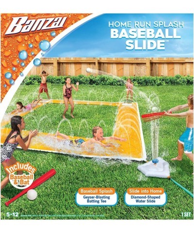 Home Run Splash Baseball Slide Length: 14 ft Width: 14 ft Inflatable Outdoor Backyard Water Slide Splash Toy Baseball Bat & B...