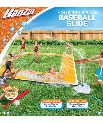 Home Run Splash Baseball Slide Length: 14 ft Width: 14 ft Inflatable Outdoor Backyard Water Slide Splash Toy Baseball Bat & B...