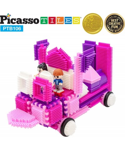 PTB106 106pcs Bristle Lock Building Blocks Tiles Pink Castle Theme Set w/ Human Figures Learning Playset STEM Toy Set Educati...