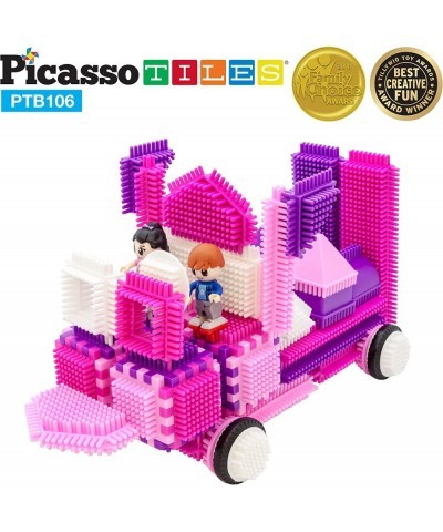 PTB106 106pcs Bristle Lock Building Blocks Tiles Pink Castle Theme Set w/ Human Figures Learning Playset STEM Toy Set Educati...