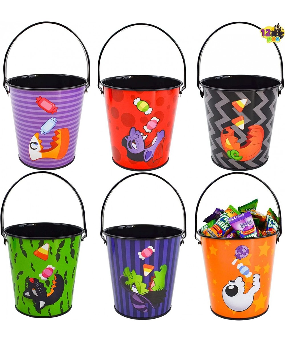 12 PCS Halloween Candy Buckets Metal Pail Candy Bowl Holder for Trick-or-Treat Halloween Steel Bucket with Handle in 6 Design...