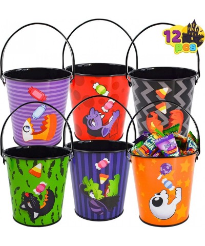 12 PCS Halloween Candy Buckets Metal Pail Candy Bowl Holder for Trick-or-Treat Halloween Steel Bucket with Handle in 6 Design...