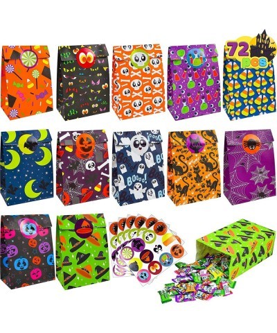 72 PCS Halloween Paper Treat Bags with Stickers Halloween Candy Goodie Bags with 12 Character Designs for Halloween Party Sup...