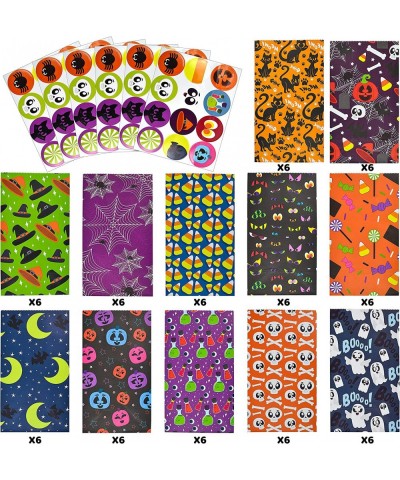 72 PCS Halloween Paper Treat Bags with Stickers Halloween Candy Goodie Bags with 12 Character Designs for Halloween Party Sup...