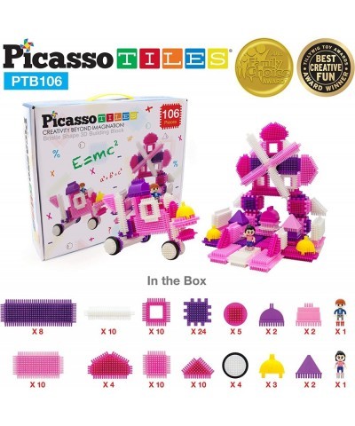 PTB106 106pcs Bristle Lock Building Blocks Tiles Pink Castle Theme Set w/ Human Figures Learning Playset STEM Toy Set Educati...