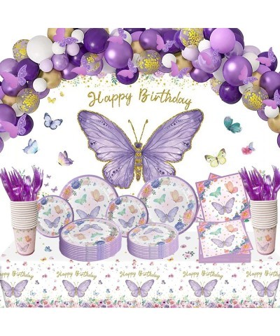 Purple Butterfly Birthday Party Supplies girl baby shower decoration balloon arch kit photography background cloth $63.95 Kid...