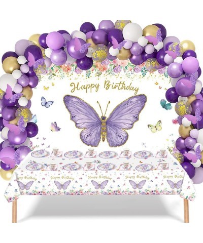 Purple Butterfly Birthday Party Supplies girl baby shower decoration balloon arch kit photography background cloth $63.95 Kid...