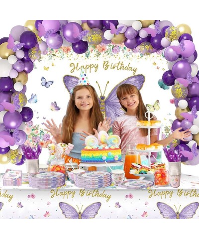 Purple Butterfly Birthday Party Supplies girl baby shower decoration balloon arch kit photography background cloth $63.95 Kid...