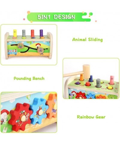 5 in 1 Hammer hammering Toy Wood Pounding Bench with Gears Clock Sliding Mirror Preschool Learning Toy Fine Motor Skills for ...